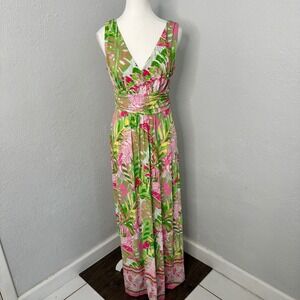 Pappagallo Tropical Floral Print Maxi Dress pink and Green size small